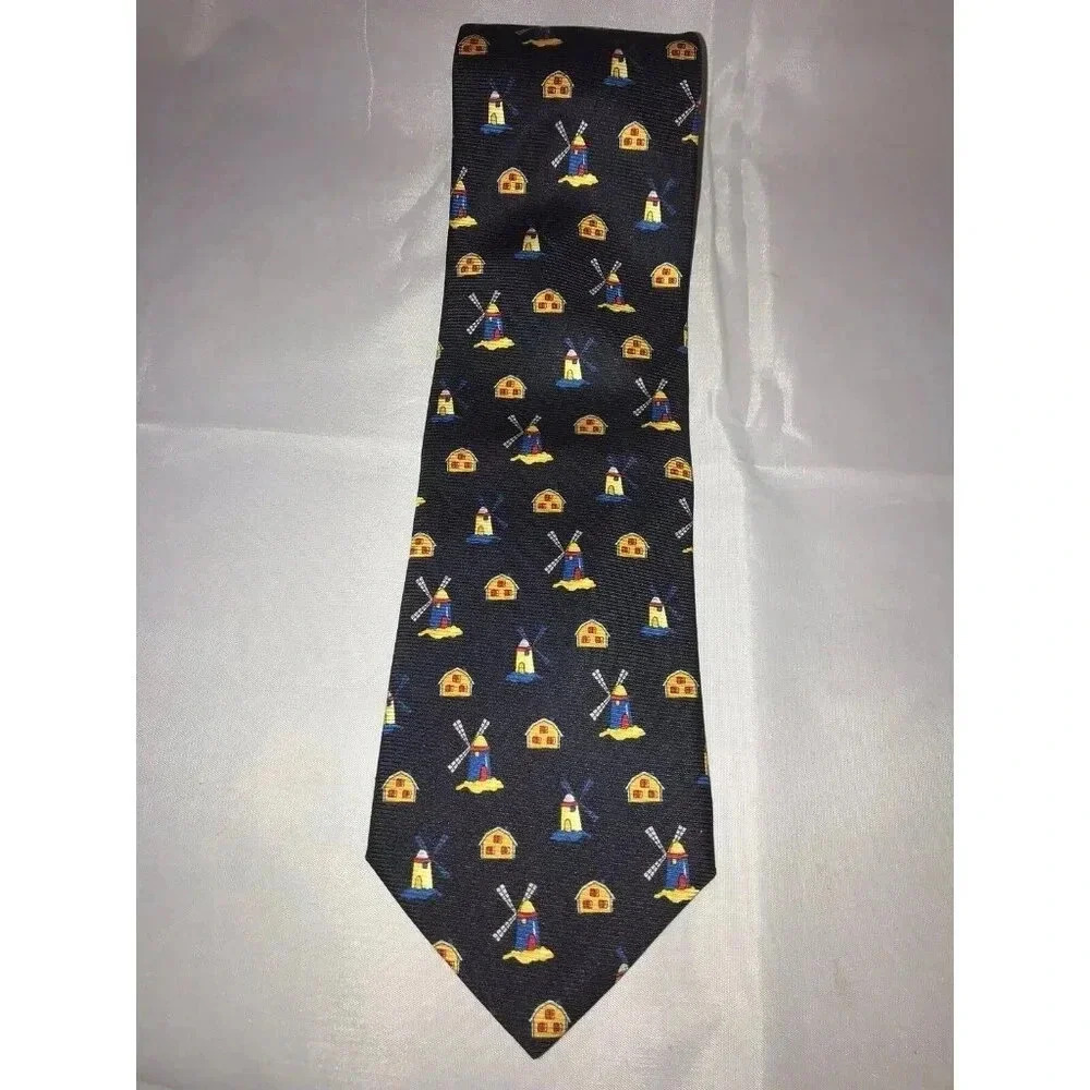 Dantendorfer Danish Denmark Windmills & Cottages 100% Silk Classic Neck Tie